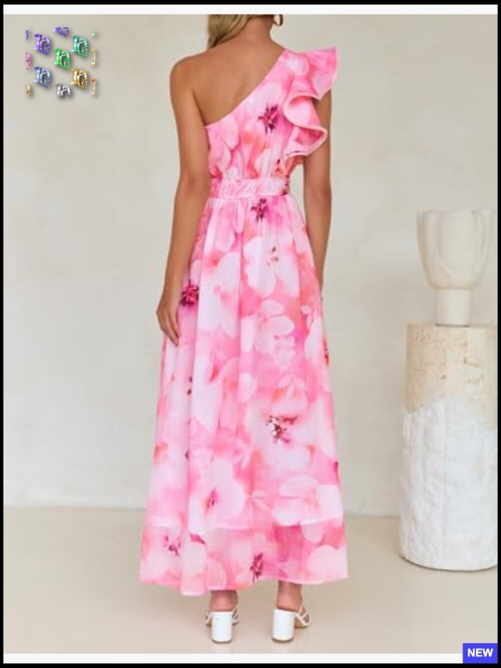 Floral Maxi Dress Boho Chic One Shoulder Ruffle Sleeveless Wedding Guest - Picture 4 of 7